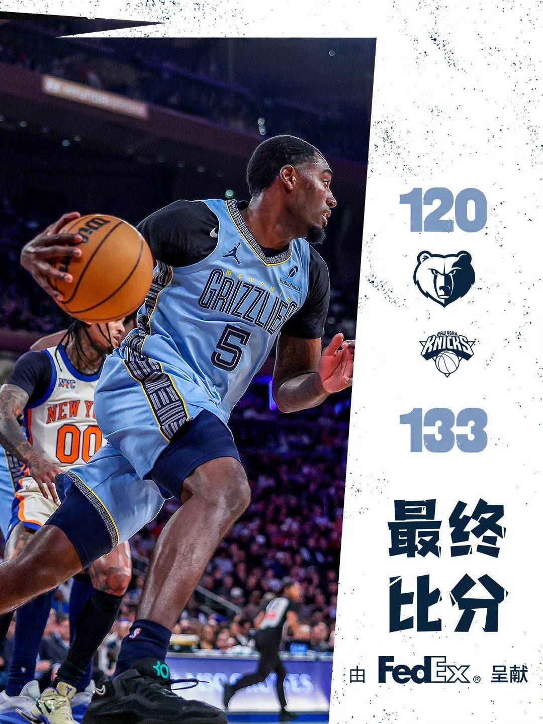 灰熊力克勇士，布伦森状态火热